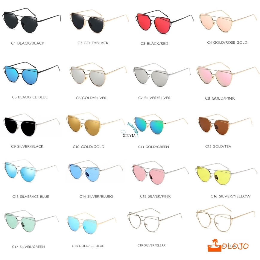 OLOJO Wanita Kacamata Hitam Gaya Mata Kucing Metal Cat Eye Women Sunglasses