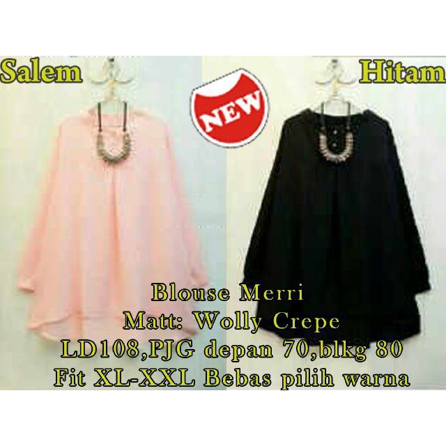 [Blouse Merri A SW] blouse wanita wolly crepe warna hitam dan salem