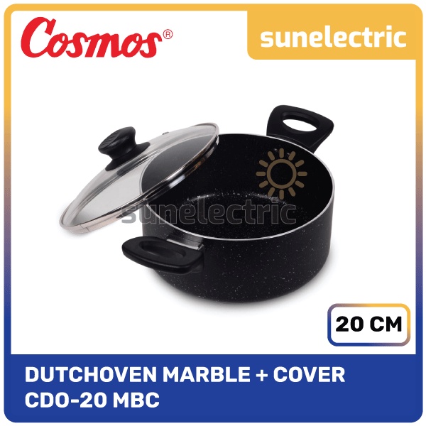 Cosmos Dutch Oven + Tutup Kaca Marble 20 cm Panci Penggorengan / Kuali Wajan Tumis / Kuah Teflon Cer