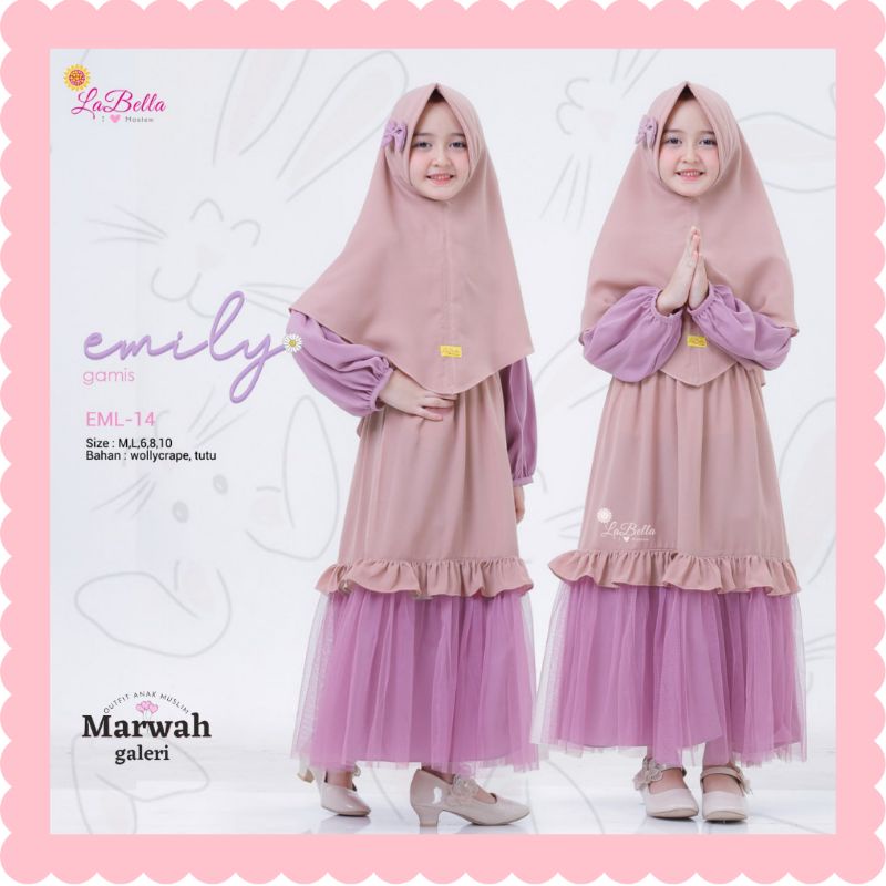 GAMIS ANAK PEREMPUAN TERBARU SET HIJAB EMILY BY LABELLA BAJU PESTA ANAK 6 7 8 TAHUN