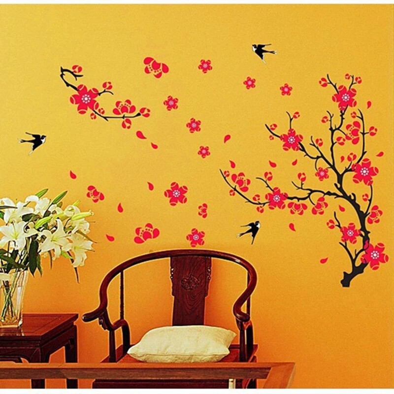 RELIZA Wall Sticker / Stiker Dinding 60X90 BUNGA SAKURA MERAH FLOWERS  AY818