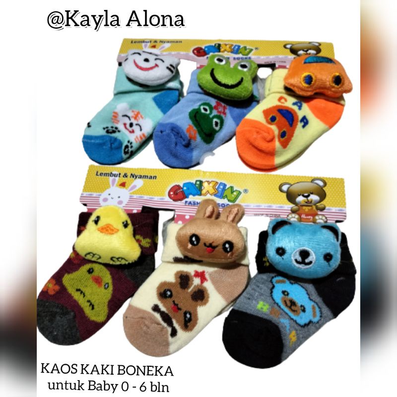 ( 1pack = isi 3psg ) KAOS KAKI BAYI BONEKA &quot; GAIXIN &quot;  untuk BAYI: 0-6 Bln