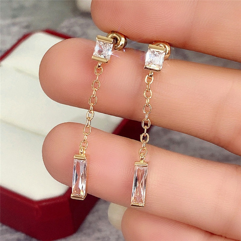 Anting Rantai Geometris Cubic Zirconia Serbaguna Untuk Wanita