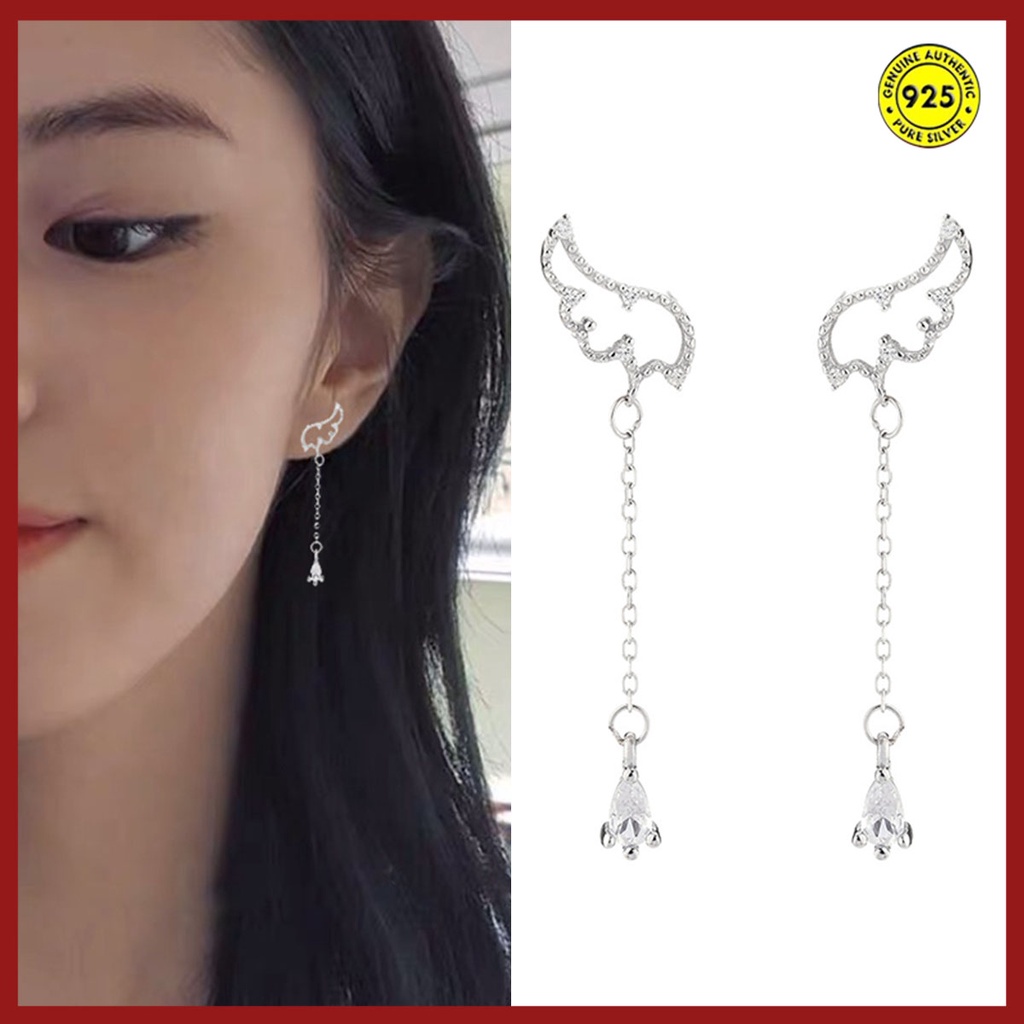 Anting Gantung Panjang Model Sayap Malaikat Dengan Rumbai Bahan Silver 925 Untuk Wanita