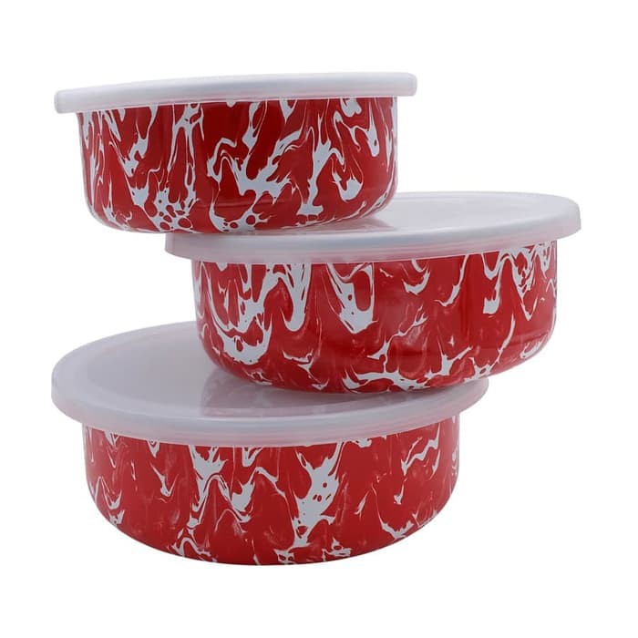 MIXING BOWL BLIRIK MERAH DILENGKAPI DENGA TUTUP PLASTIK ISI 3 PER SET