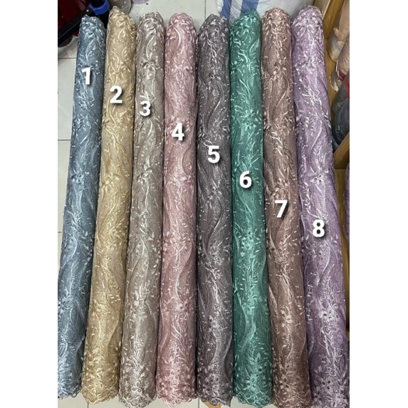 TULLE AKAR MUTIARA/tille mutiara termurah/tille mutiara meteran/kain brokat tille akar bahan kebaya