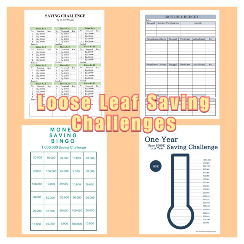

A6/A5/B5 Loose Leaf Monthly Budget & Saving Challenge/ Isi Binder mengatur keuangan/ lembar pengatur finansial