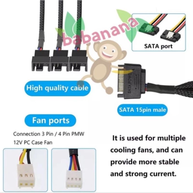 Kabel splitter 1 to 3 cabang fan hub sata pwm fan case pc adapter