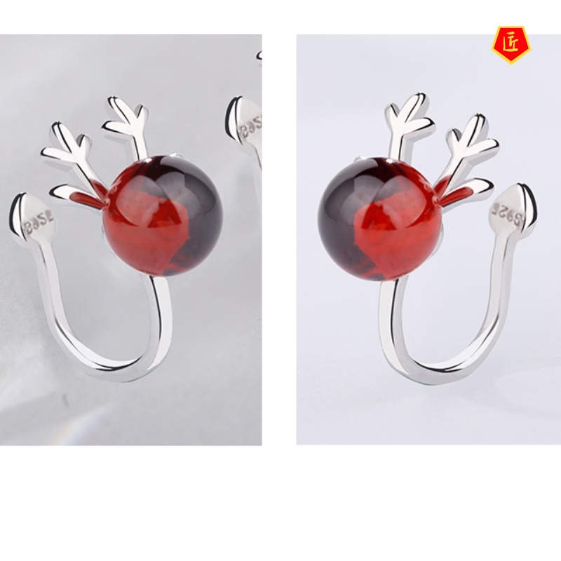 [Ready Stock]Female S925 Silver Red Garnet Antlers Ear Clip