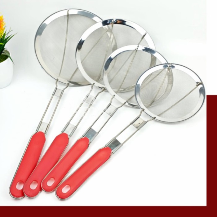 Saringan / Serok Minyak Halus Stainless gg Merah 20cm