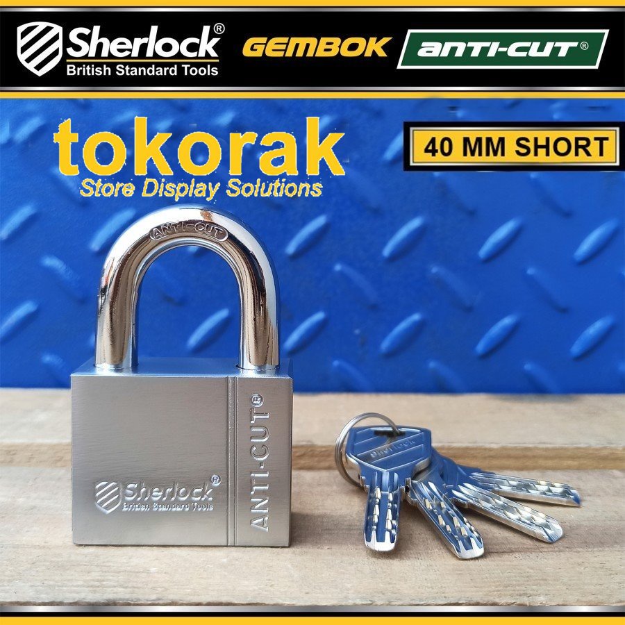 GEMBOK SHERLOCK ANTI CUT 40 MM PENDEK GUDANG RUKO KANTOR RUMAH MOTOR