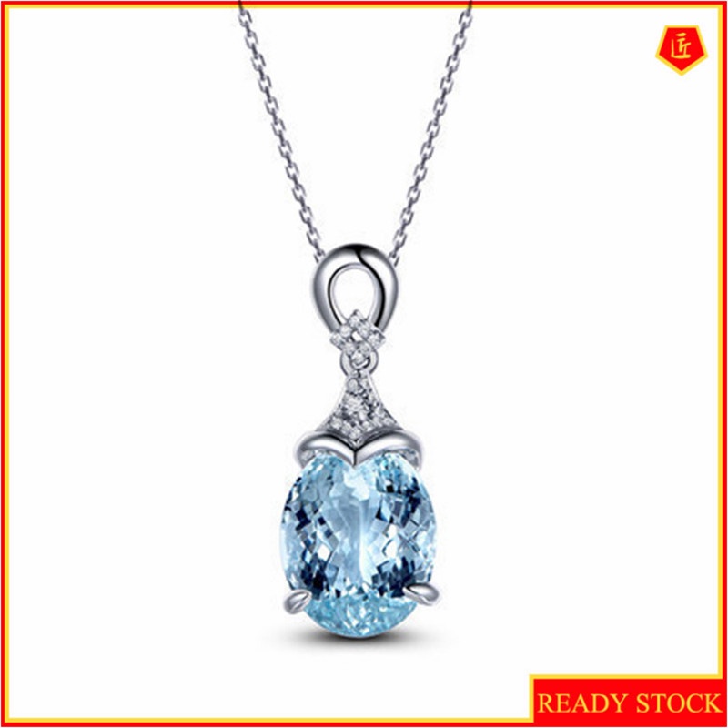 [Ready Stock]Fashion Inlaid Aquamarine Pendant Female Elegant Simple Necklace