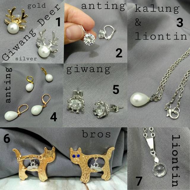 Perhiasan Imitasi Giwang, Anting, Kalung Liontin Bros