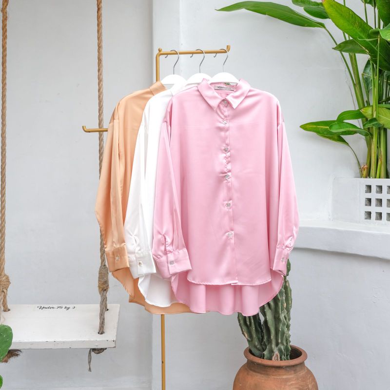 MESHA SHIRT | KEMEJA SILK LENGAN PANJANG ATASAN WANITA POLOS