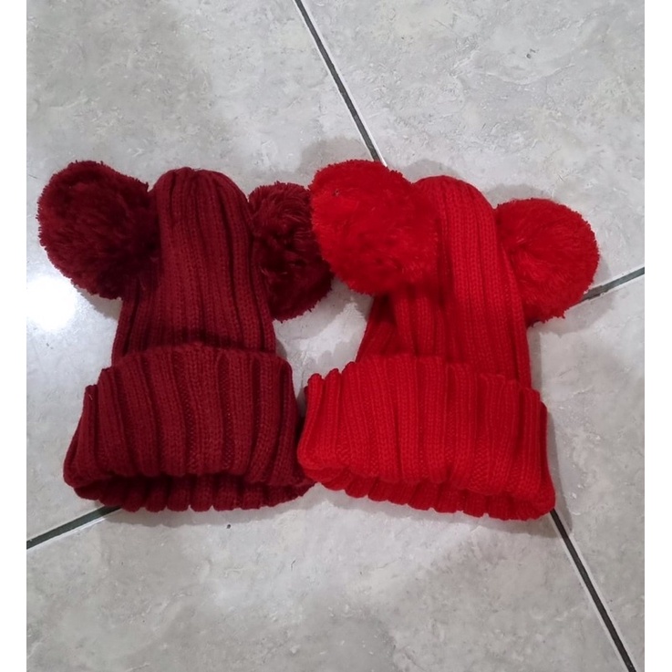 Topi kupluk mickey minnie pom pom