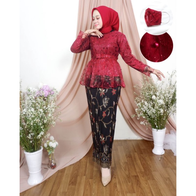 Ready Stock!! Set Kebaya Salsa Blouse Rata / Kebaya Sita 3 / Lilac / Coklat / silver / Dusty /maroon