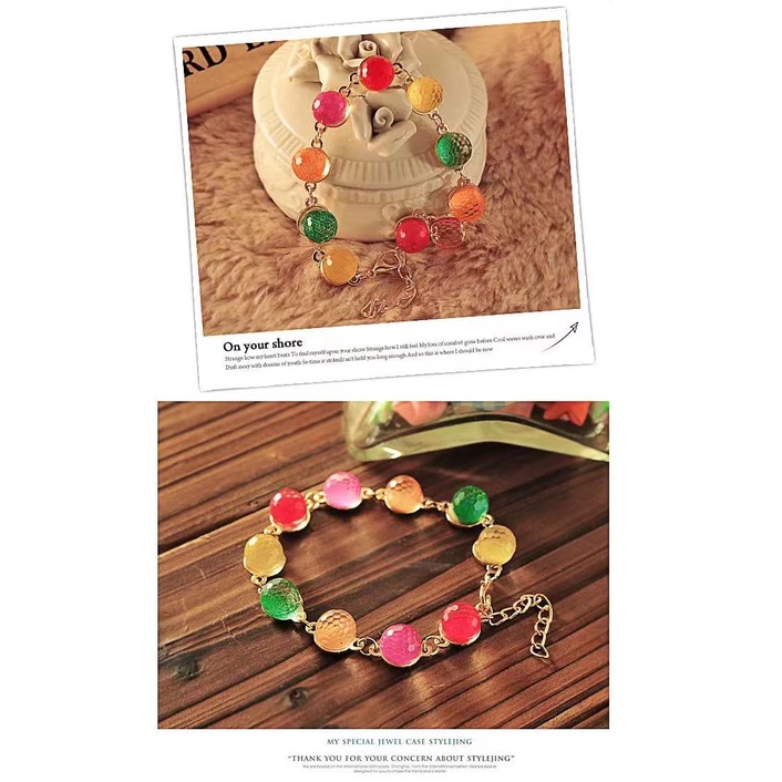 (Hello Girl)G02 Gelang Tangan Motif Bulat Dazzling Permata Pelangi Wanita Import