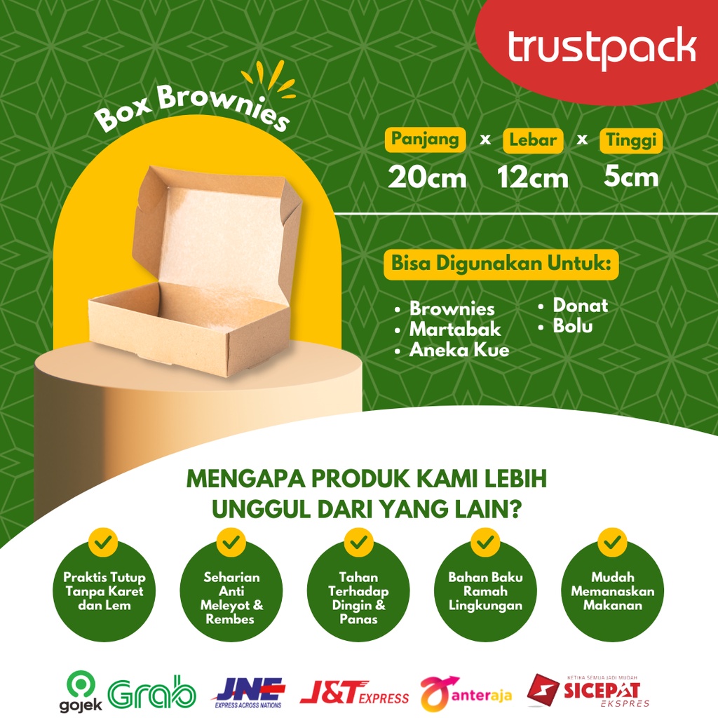 DUS BOX BROWNIES/ROTI/KUE 20x12x5 - KRAFT PAPER - LAMINASI TEBAL