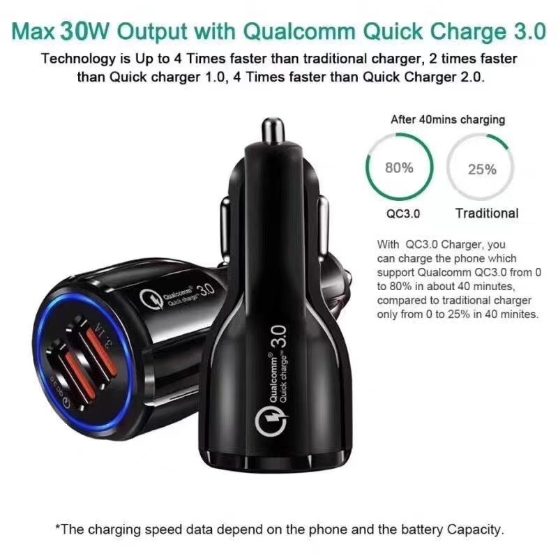 【CC003】Fxing Car Charger Fast Charger 2 Port USB QC 3.0 Output Saver Mobil Lampu Qualcomm Black White