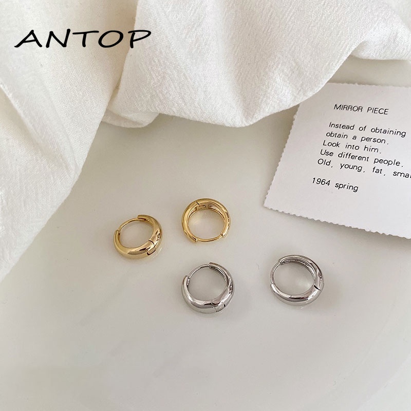 1 Pasang Fashion Anting-Anting Bulat Berlapis Emas Anting Tindik Sederhana ANTOP