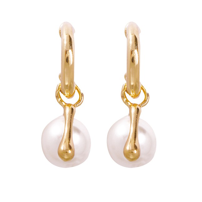 LRC Anting Tusuk Fashion Alloy Diamond Pearl Stud Earrings F72479