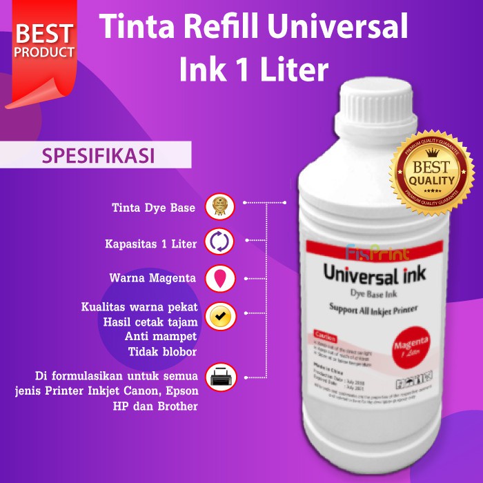 Tinta Epson 1 Liter Refill 001 003 Black Cyan Magenta Yellow Printer L3110 L3150 L3156 L5190 L6190