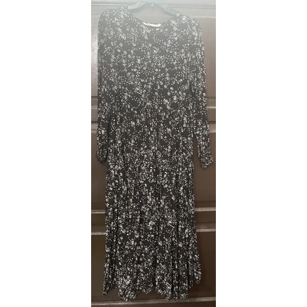 Preloved zara maxi dress print hitam bunga size M bahan katun