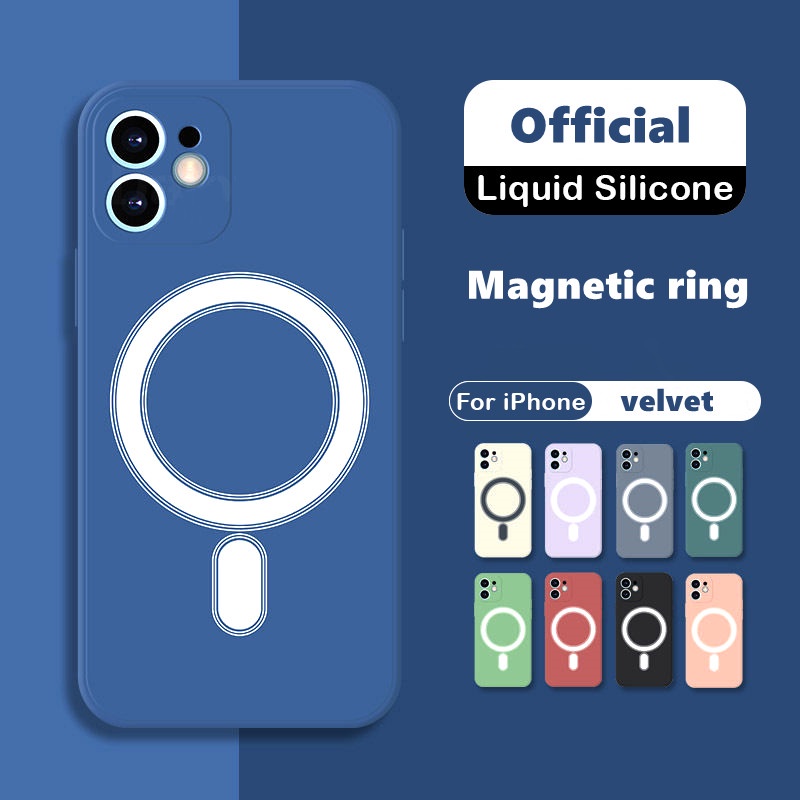 Velvet liquid silicone magnetic ring protection case iphone 11 pro max 12/13pro max XR support wireless charging case