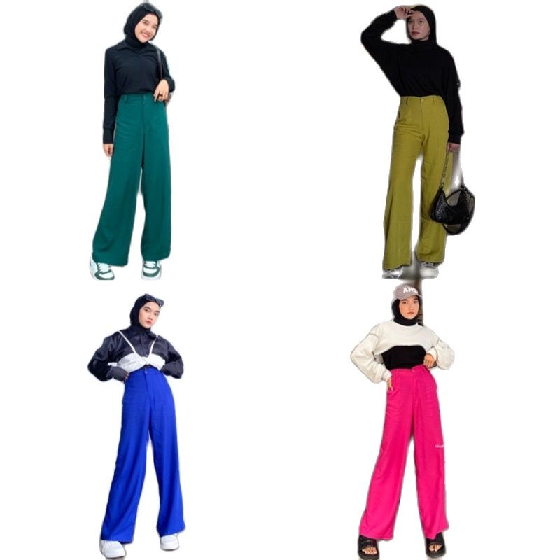 ZASKIYA - HIGHWAIST KULOT RAYON DIAMOND PANJANG DENGAN TANPA KANCING DAN SELETING