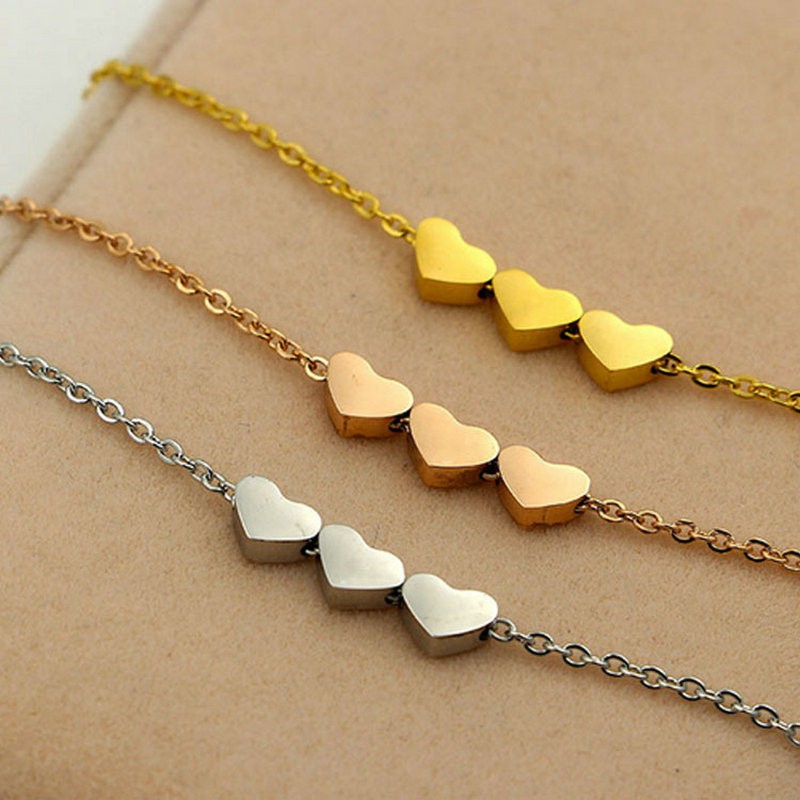 【COD Tangding】Women Jewelry three Heart Charms Necklace Pendant Rose Gold