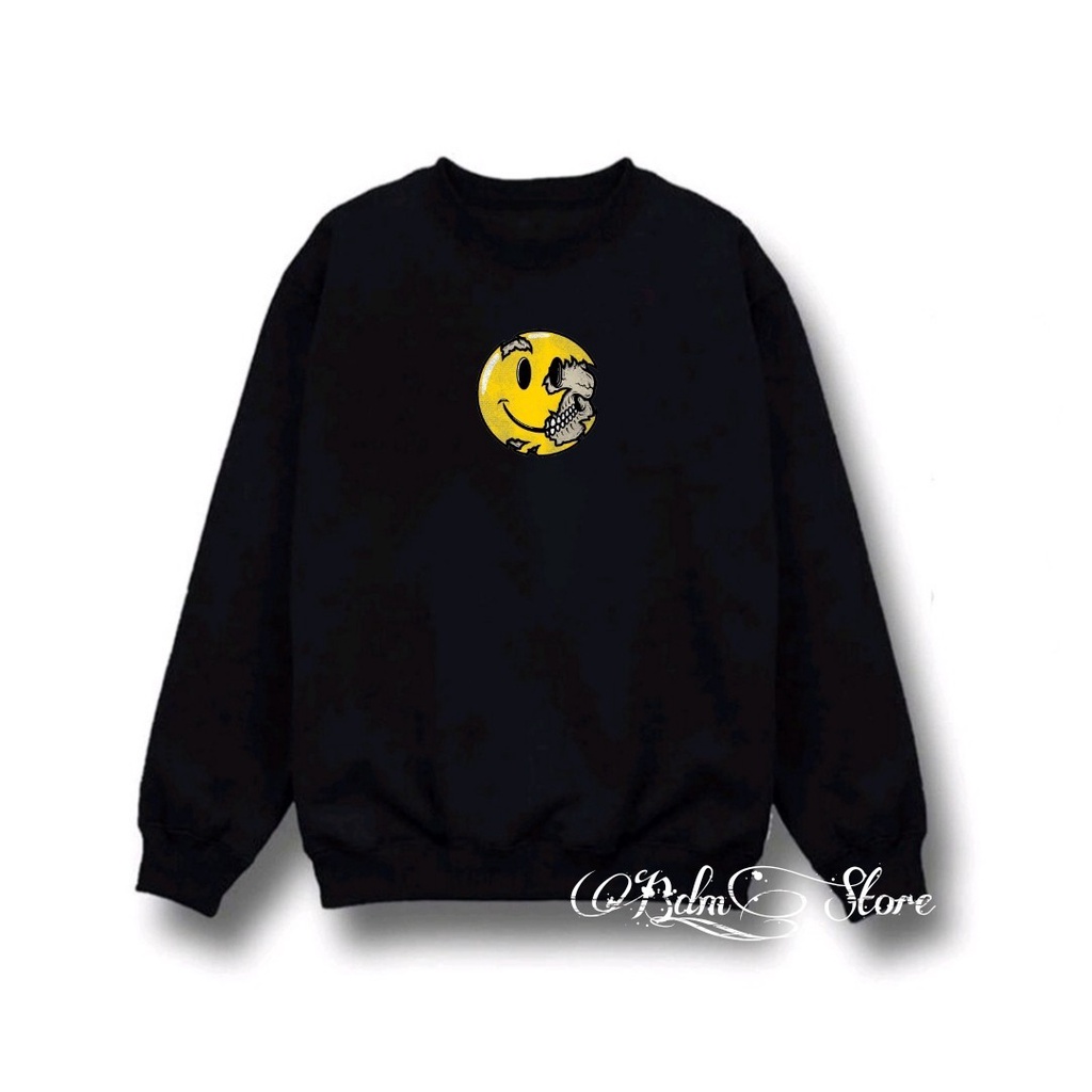 Sweater Crewneck Oversize Pria Wanita Distro Black Motif Keren Suiter Kreuneck Cowo Cewe Japan