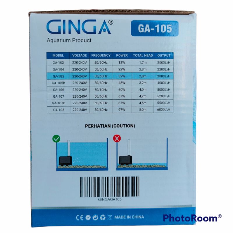 GINGA105 GA-105 POMPA CELUP FILTER KOLAM AQUARIUM AIR TERJUN LOW WATT POWER HEAD SUBMERSIBLE PUMP