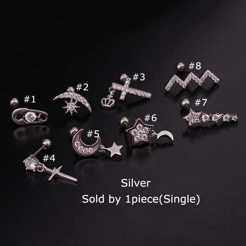 1pc Anting Tindik Tulang Rawan Telinga Desain Helix Pinna Bahan Stainless Steel 20g Dengan Zircon