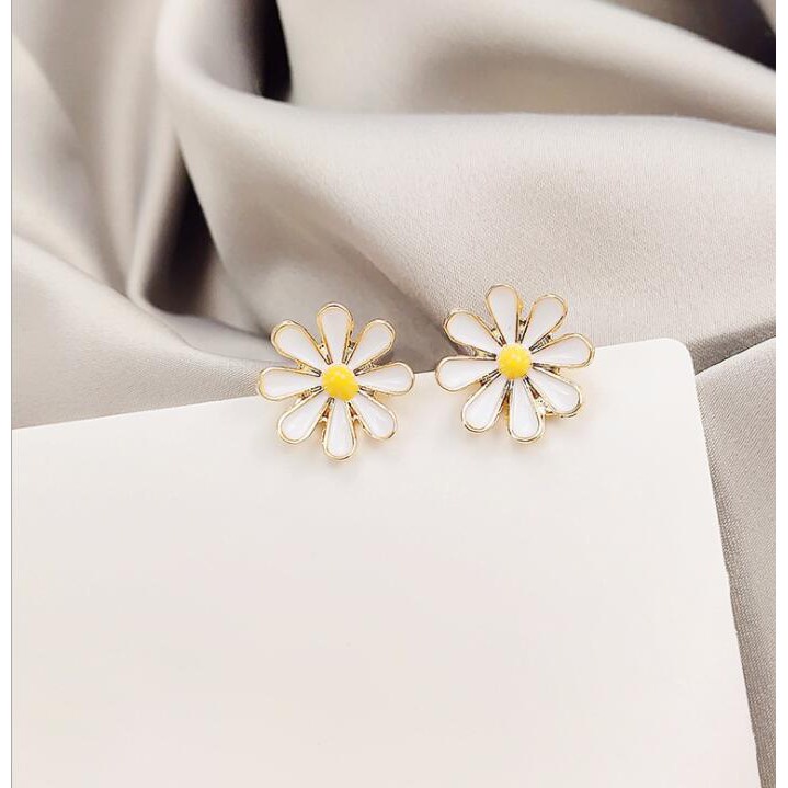 anting wanita korea simple motif bunga daisy putih kecil 3motif pendek panjang cute-2