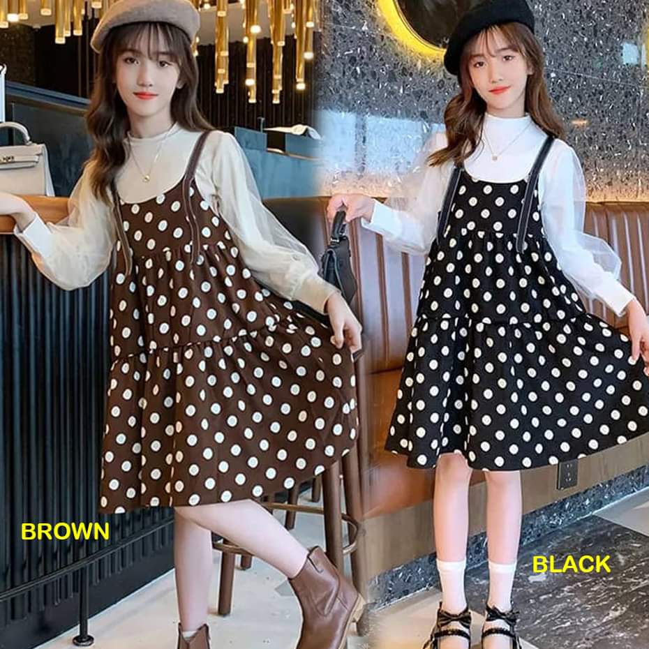 Setelan Overall Dress Anak Perempuan Polkadot