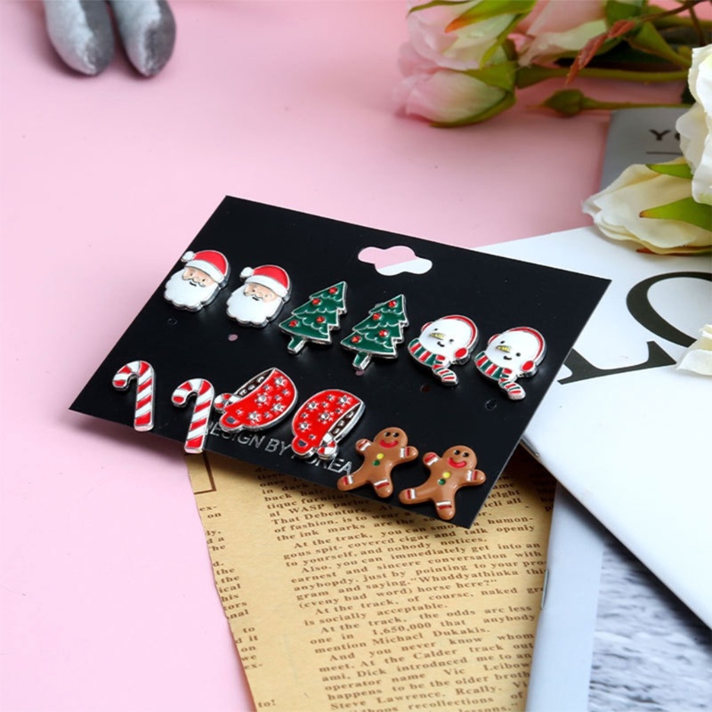 6 Pasang Anting Desain Santa Claus Snowman Dan Pohon Natal