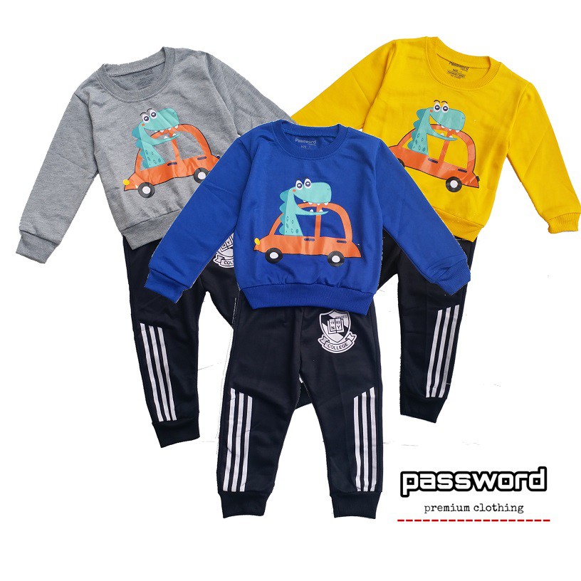 HappyOliver PASSWORD DINO MOBIL Setelan Sweater 1 - 7 Tahun Baju Anak BerKualitas