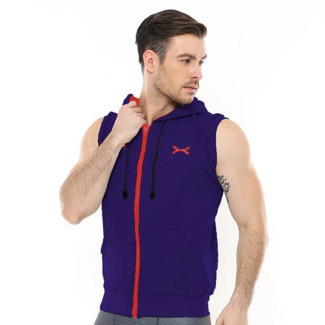 FJS-004DM Jaket sleeveless hoodie sport fitness FLEX dongker merah