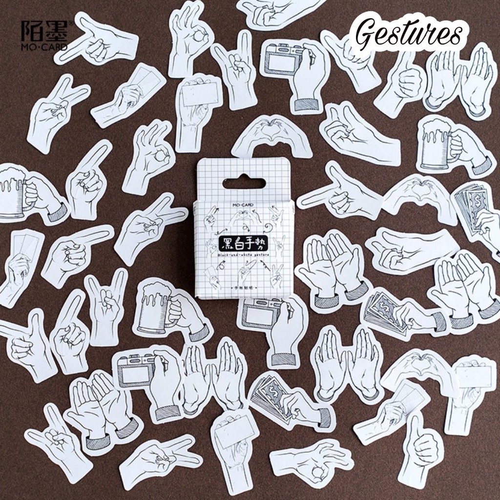 45pcs Aesthetic Stiker Box Lucu Murah Dekorasi Hias Diary/Journal/Scrapbook/DIY-Gestures