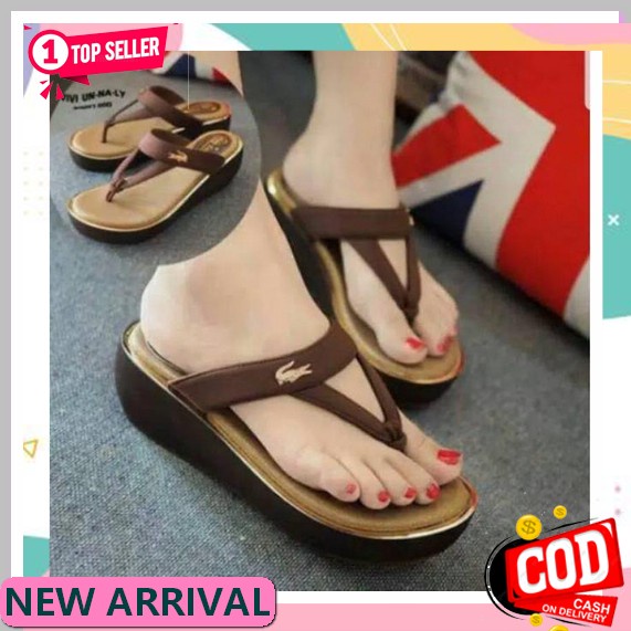 Sendal Wejes Wanita Elegan Weges Wadges Widges Wanita Wedges Sand Jz834 Slop Aisy Sdw301 Hitam - H S
