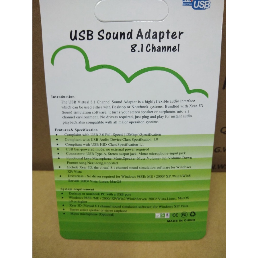 USB Sound Card 8.1 Channel 3D Audio Microphone Jack 3,5mm