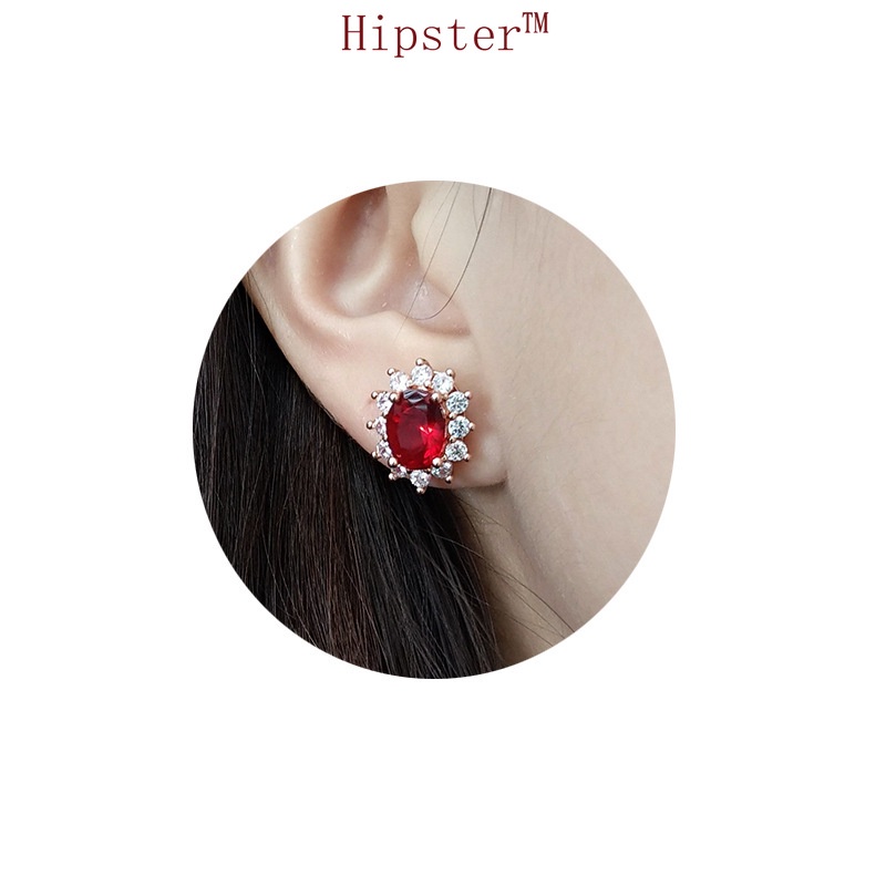 Fashion Personality Affordable Luxury Full Diamond SUNFLOWER Red Crystal Colored Gems Earrings