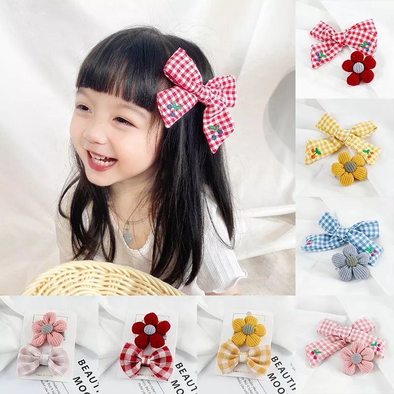 (pimenova) Set 2pcs Jepit Bayi dan Anak Perempuan Motif Bunga Pita