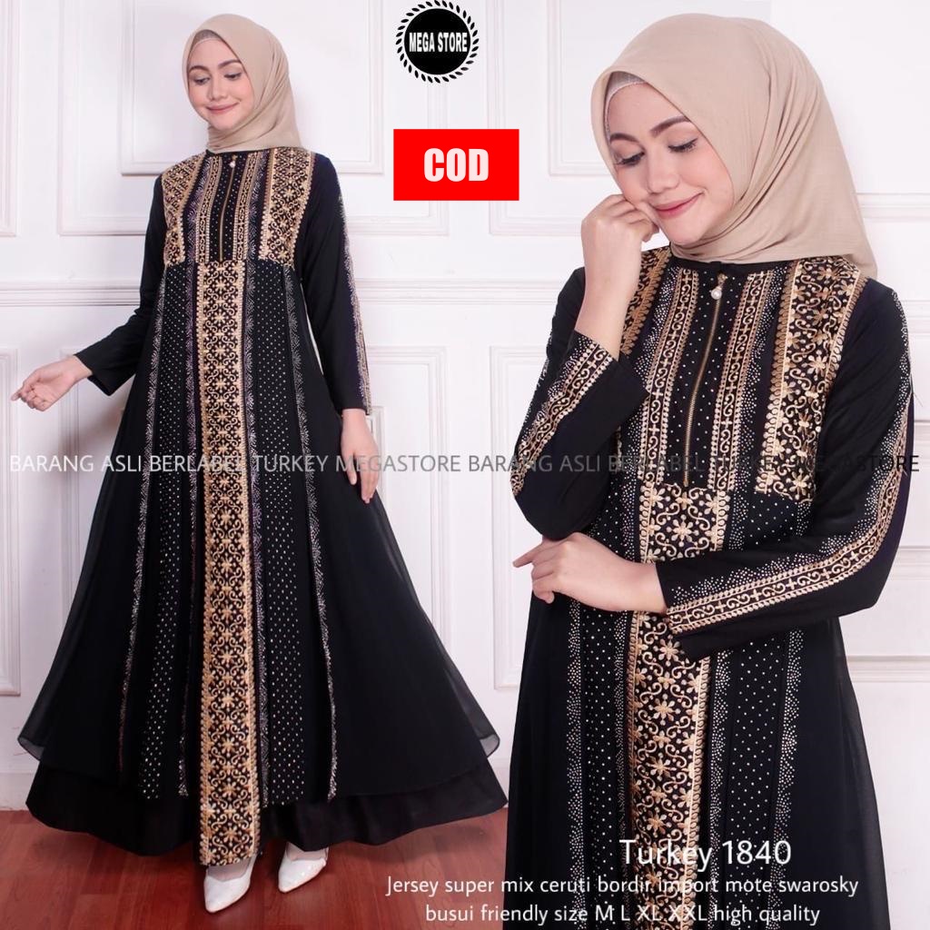 TURKEY 1840 Gamis Abaya Dress Dubai Arabian Style warna Hitam Wanita Ibu ibu Remaja Untuk Pesta Kond