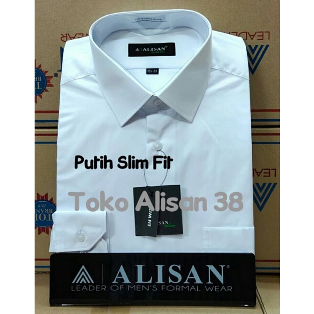 Kemeja Alisan Putih Polos Slim Fit Lengan Panjang