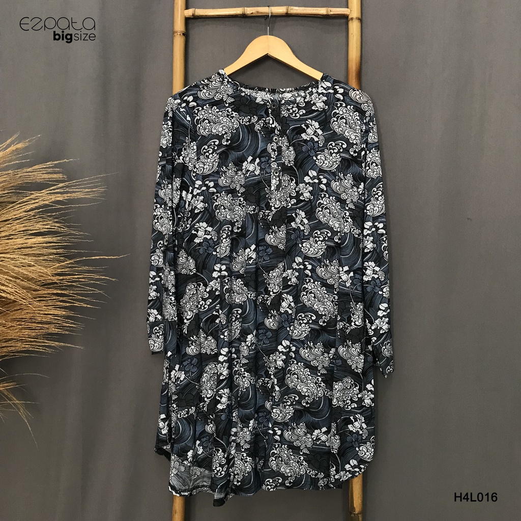 Ezpata Atasan Jumbo Tunik Bigsize Jersey Korea Adem Melar Bunga Kancing Depan Lengan Panjang LD 120cm-140cm XXXXL Termurah