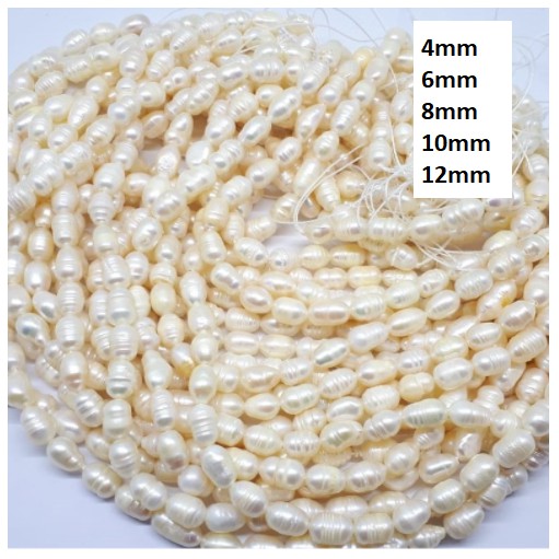 Mutiara Air Tawar Model Oval Uk 4 - 12mm Harga/String