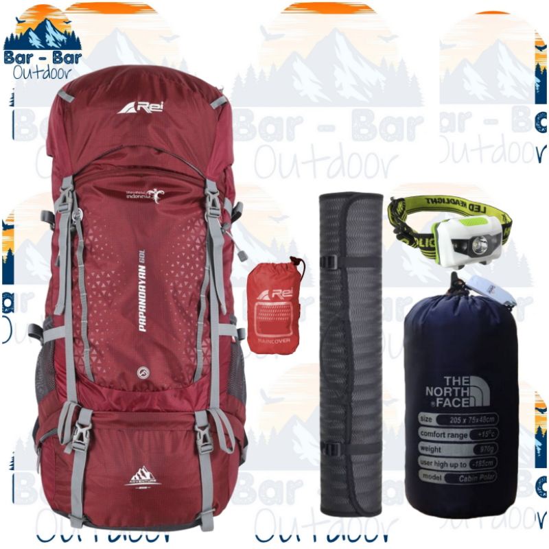Paket Perlengkapan Peralatan Outdoor Tas Gunung Carrier Arei Rei Papandayan 60L