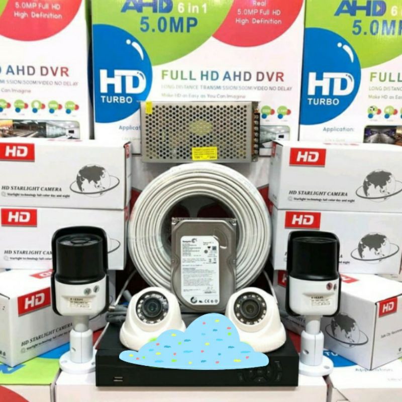 PAKET CCTV 4 CHANNEL 4 KAMERA FULL HD 1080P 5MP KOMPLIT TINGGAL PASANG