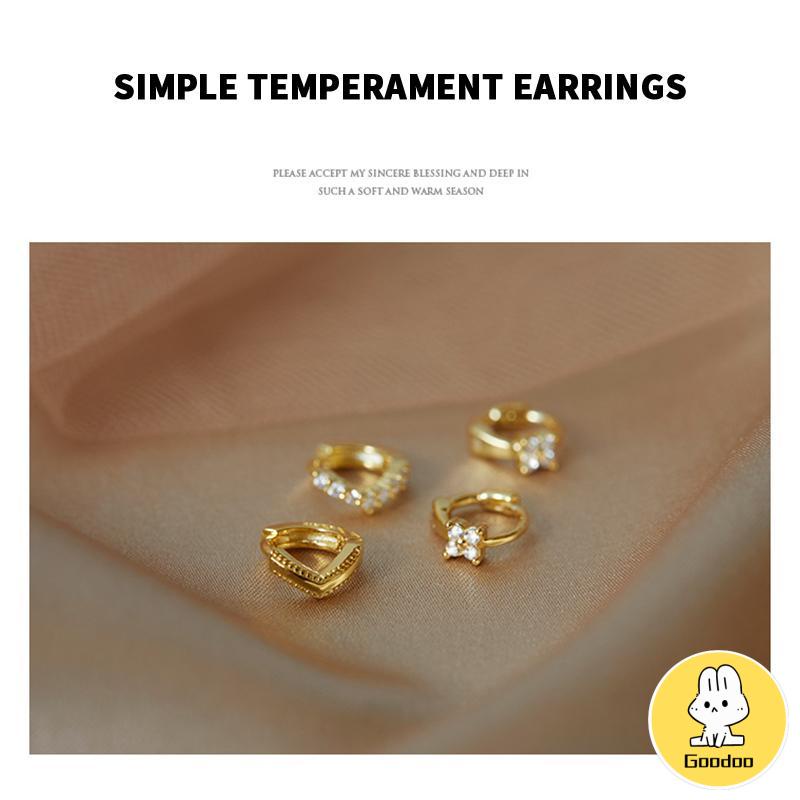 1 Pasang Anting Hoop Zirkon Mini Berlapis Emas 14K Anting Tindik Huggie Anting Tulang Rawan -Doo